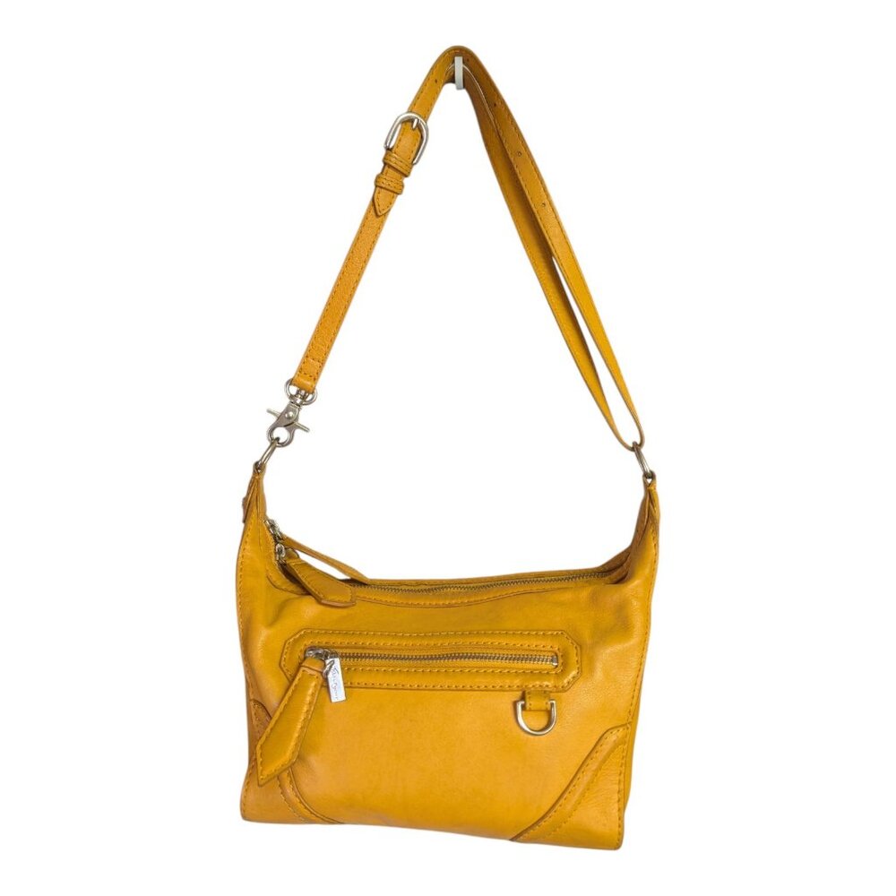 Foley + Corinna Isla Faux Leather Shoulder Bag Yellow Tan Zip Closure Adjustable